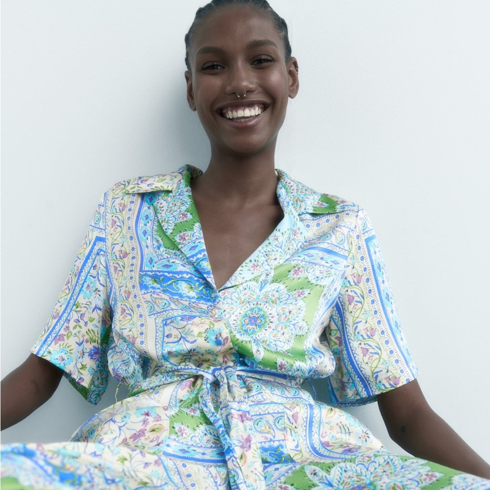 ZARA Belted Printed Blouse